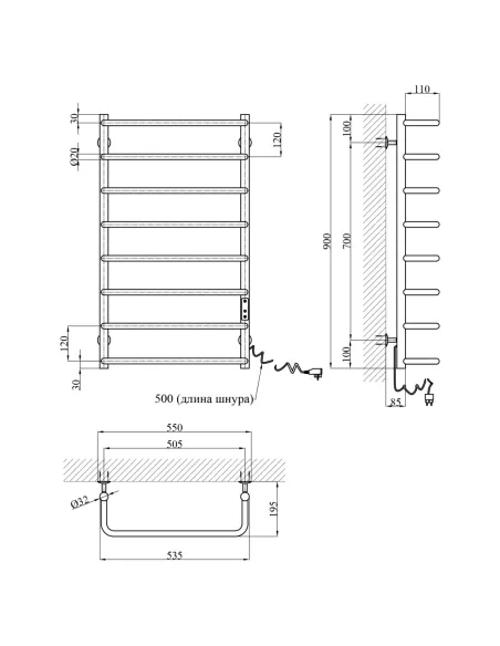 Сушка для рушників електрична Kroner KRP Stil ER900x500-8