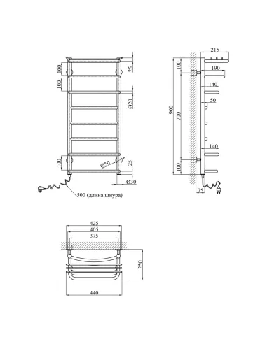 Сушка для рушників електрична Kroner Канна ДК05EL 900х400/8 EL