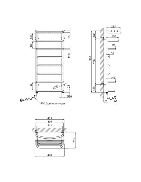 Сушка для рушників електрична Kroner Канна ДК05EL 900х400/8 EL