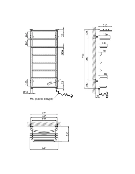 Полотенцесушитель электрический Kroner Канна ДК05ER 900х400/8 ER