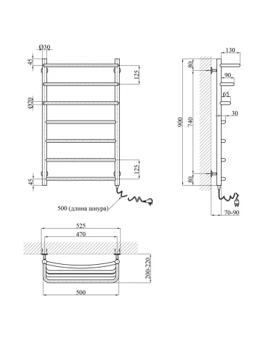 Полотенцесушитель электрический Kroner Каскад дуга ДКД03ER 900x500/7 ER