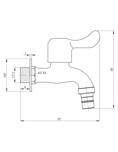 Кран шаровой для полива Thermo Alliance Standart TAS348W15SS 1/2 дюйма