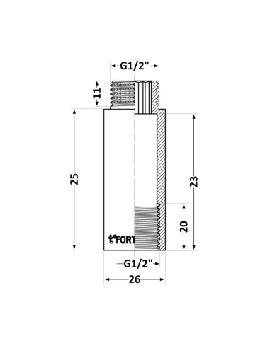 Удлинитель латунный Thermo Alliance Forte TAF1301525, 1/2 дюйма, 25 мм