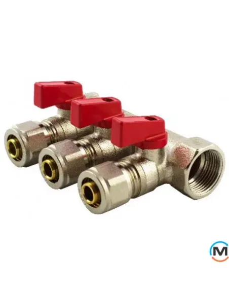 Колектор для теплого пола Fado 1 дюйм х 16, 3 выхода, с шаровыми кранами