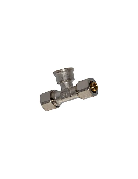 Тройник для металлопластиковых труб Fado Compress 16х16х1/2 дюйма, внутренняя резьба Тройник для металлопластиковых труб Fado Compress 16х16х1/2 дюйма, внутренняя резьба