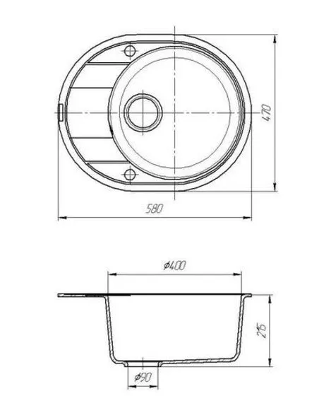 Мойка кухонная каменная овальная Romzha Voce Avena 501, 580х470х215 мм - 3