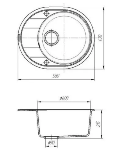 Мийка кухонна кам`яна овальна Romzha Voce Bezhvy 401, 580х470х215 мм - 2