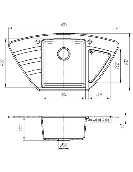 Мойка кухонная каменная угловая Romzha Jorum 98B Grafit 201, 980х510х217 мм - 2