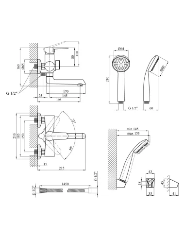 Смеситель для ванны Kroner KRM Elbe - C060 с душевым набором