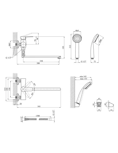 Змішувач для ванни Kroner KRM Elbe - C072 з душовим набором