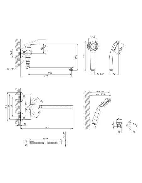 Змішувач для ванни Kroner KRM Elbe - C072 з душовим набором