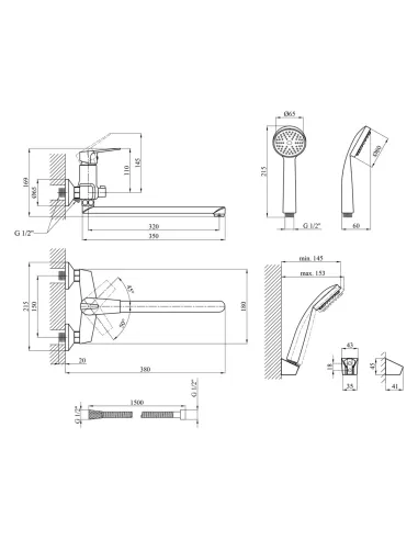 Смеситель для ванны Kroner KRM Odra - C070 с душевым набором