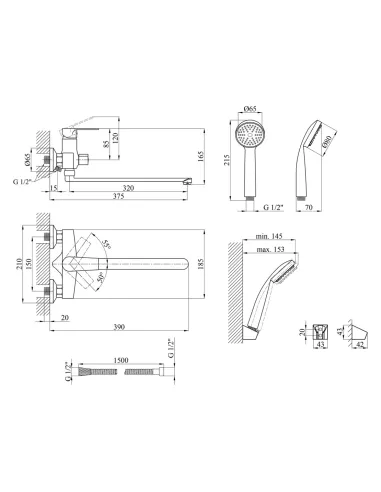 Смеситель для ванны Kroner KRM Oker - C070 с душевым набором