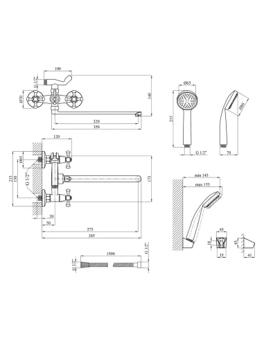 Змішувач для ванни Kroner KRM Rhein - C072 з душовим набором