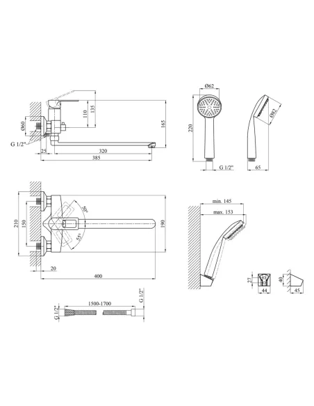 Смеситель для ванны Kroner KRM Zenda - W070 с душевым набором Смеситель для ванны Kroner KRM Zenda - W070 с душевым набором