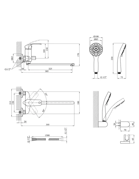 Змішувач для ванни Kroner KRP Konstante - C072 з душовим набором