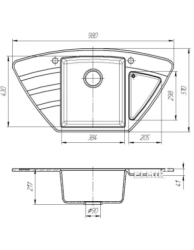 Мийка кухонна кам`яна кутова Romzha Jorum 98B Teracotă 701, 980х510х217 мм - 2