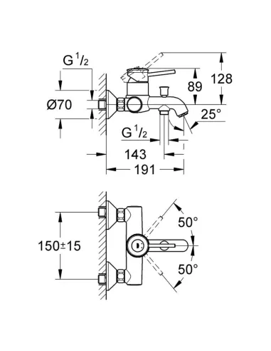 Смеситель для ванны Grohe BauClassic 32865000