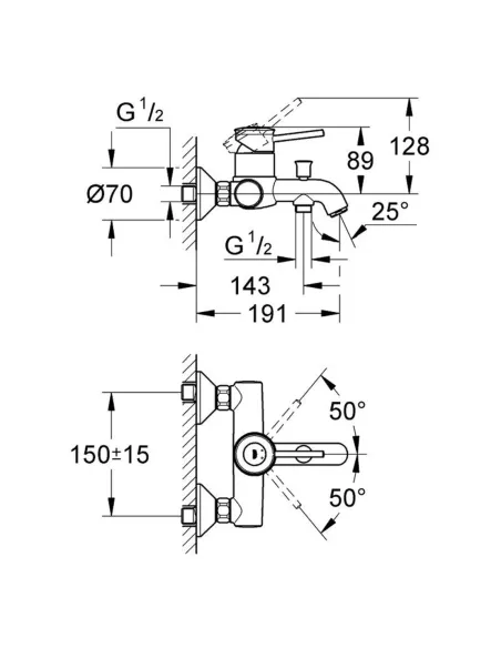 Змішувач для ванни Grohe BauClassic 32865000