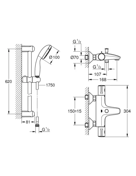 Змішувач для ванни Grohe Grohtherm 800 34567000 з душовим гарнітуром 27948001 (34567001)