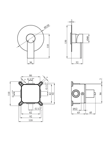 Смеситель для душа скрытого монтажа Kroner KRP Basis - C080