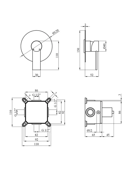 Смеситель для душа скрытого монтажа Kroner KRP Basis - C080
