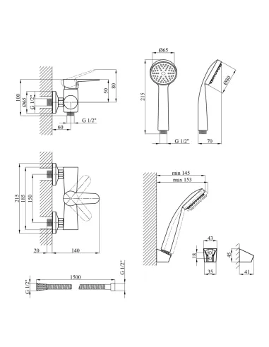 Змішувач для душу Kroner KRM Elbe - C050, без виливу, з душовим набором
