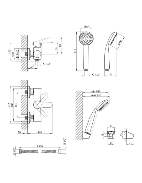 Змішувач для душу Kroner KRM Elbe - C050, без виливу, з душовим набором