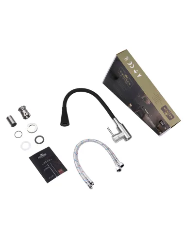 Смеситель для кухни с гибким изливом Kroner KRP Edelstahl Klassisch - ESG031BLK черный гофроизлив