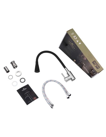 Змішувач для кухні з гнучким виливом Kroner KRP Edelstahl Klassisch - ESG031BLK чорний гофровилив