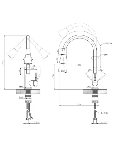 Смеситель для кухни с гибким изливом Kroner KRP Edelstahl Klassisch - ESG031GRA серый гофроизлив