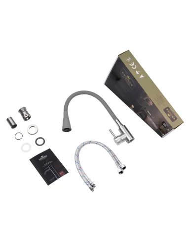 Смеситель для кухни с гибким изливом Kroner KRP Edelstahl Klassisch - ESG031GRA серый гофроизлив