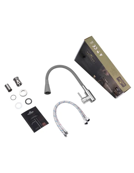 Змішувач для кухні з гнучким виливом Kroner KRP Edelstahl Klassisch - ESG031GRA сірий гофровилив