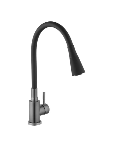 Смеситель для кухни с гибким изливом Kroner KRP Edelstahl Klassisch - PVD031BLK черный гофроизлив Смеситель для кухни с гибким изливом Kroner KRP Edelstahl Klassisch - PVD031BLK черный гофроизлив