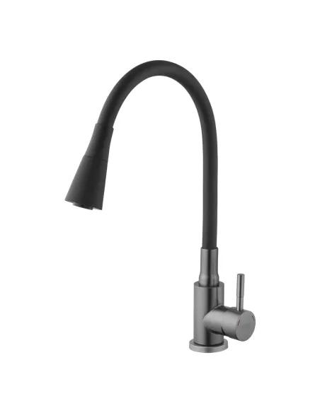 Смеситель для кухни с гибким изливом Kroner KRP Edelstahl Klassisch - PVD031BLK черный гофроизлив Смеситель для кухни с гибким изливом Kroner KRP Edelstahl Klassisch - PVD031BLK черный гофроизлив