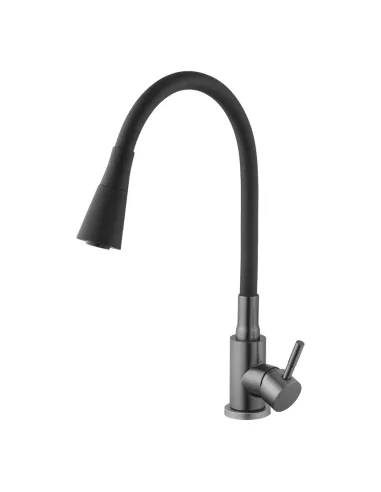 Смеситель для кухни с гибким изливом Kroner KRP Edelstahl Klassisch - PVD031BLK черный гофроизлив
