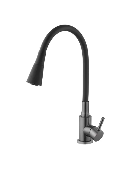 Смеситель для кухни с гибким изливом Kroner KRP Edelstahl Klassisch - PVD031BLK черный гофроизлив Смеситель для кухни с гибким изливом Kroner KRP Edelstahl Klassisch - PVD031BLK черный гофроизлив