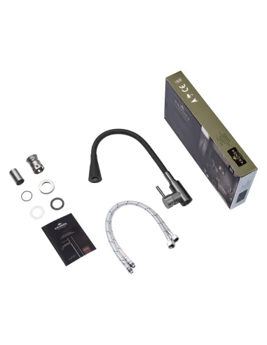 Смеситель для кухни с гибким изливом Kroner KRP Edelstahl Klassisch - PVD031BLK черный гофроизлив