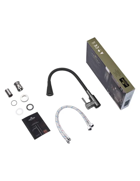 Смеситель для кухни с гибким изливом Kroner KRP Edelstahl Klassisch - PVD031BLK черный гофроизлив Смеситель для кухни с гибким изливом Kroner KRP Edelstahl Klassisch - PVD031BLK черный гофроизлив