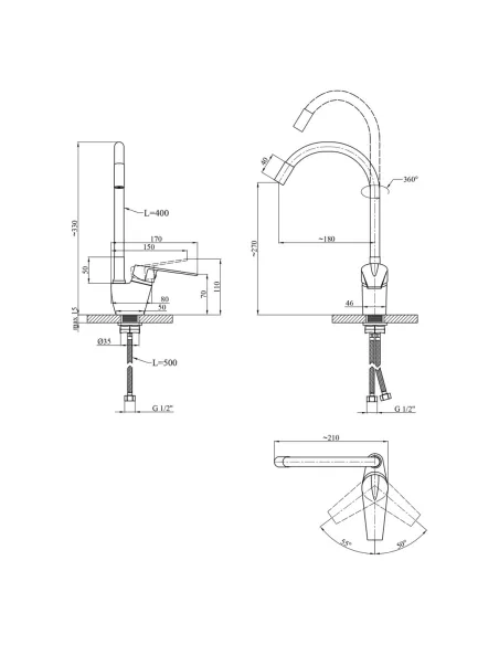 Смеситель для кухни с гибким изливом Kroner KRM Odra - C032GRA серый гофроизлив Смеситель для кухни с гибким изливом Kroner KRM Odra - C032GRA серый гофроизлив