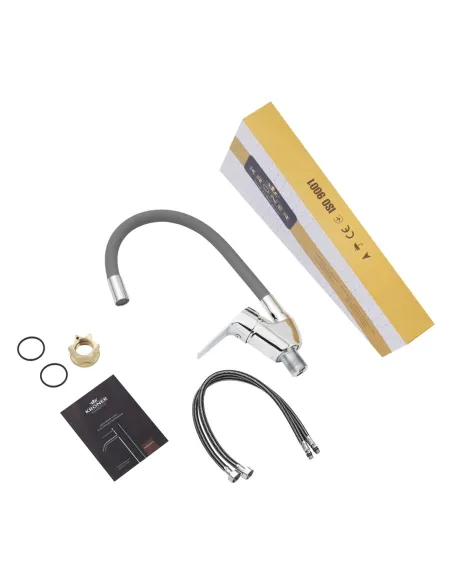 Смеситель для кухни с гибким изливом Kroner KRM Odra - C032GRA серый гофроизлив Смеситель для кухни с гибким изливом Kroner KRM Odra - C032GRA серый гофроизлив