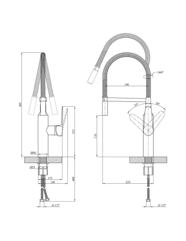 Смеситель для кухни Kroner KRP Kuche - C035 с гибким изливом из латуни