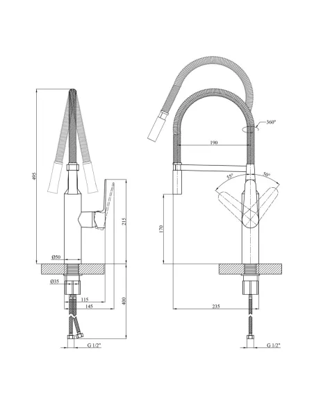 Смеситель для кухни Kroner KRP Kuche - C035 с гибким изливом из латуни Смеситель для кухни Kroner KRP Kuche - C035 с гибким изливом из латуни
