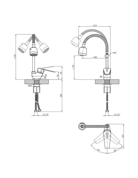 Смеситель для кухни Kroner KRM Odra - C038-1 с гибким изливом Смеситель для кухни Kroner KRM Odra - C038-1 с гибким изливом