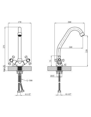Змішувач для кухні Kroner KRM Rhein - C030, двовентильний
