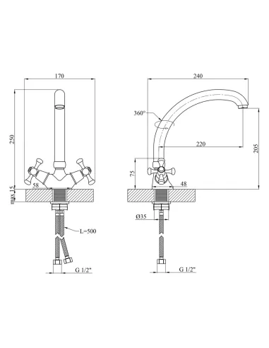 Змішувач для кухні Kroner KRM Rhein - C032, двовентильний