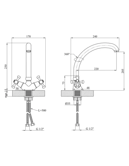 Смеситель для кухни Kroner KRM Rhein - C032, двухвентильный Смеситель для кухни Kroner KRM Rhein - C032, двухвентильный