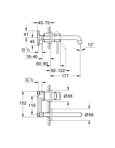 Смеситель для умывальника скрытого монтажа Grohe BauClassic 2029200C