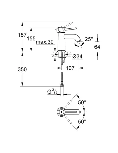 Смеситель для умывальника Grohe BauClassic S-Size 23162000 однорычажный