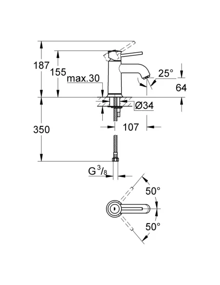 Смеситель для умывальника Grohe BauClassic S-Size 23162000 однорычажный Смеситель для умывальника Grohe BauClassic S-Size 23162000 однорычажный